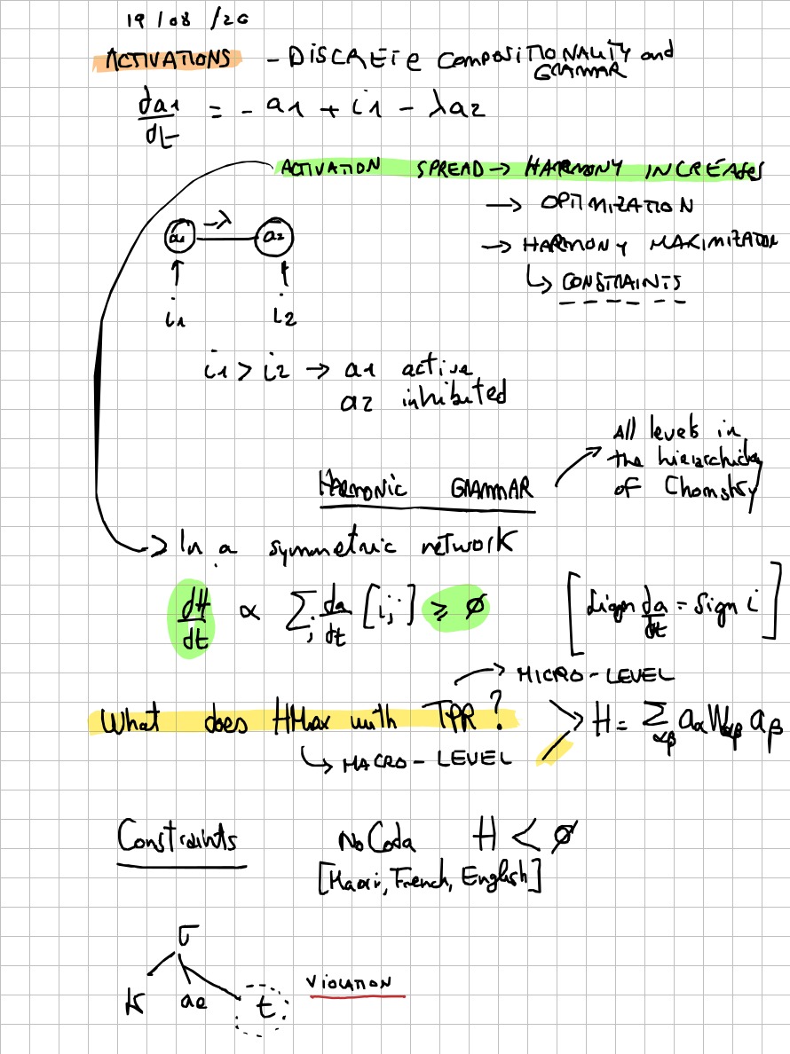 Page 14 of 19 of Lucia Domenichelli's handwritten notes from Paul Smolensky's lectures.