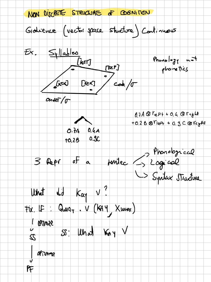 Page 16 of 19 of Lucia Domenichelli's handwritten notes from Paul Smolensky's lectures.