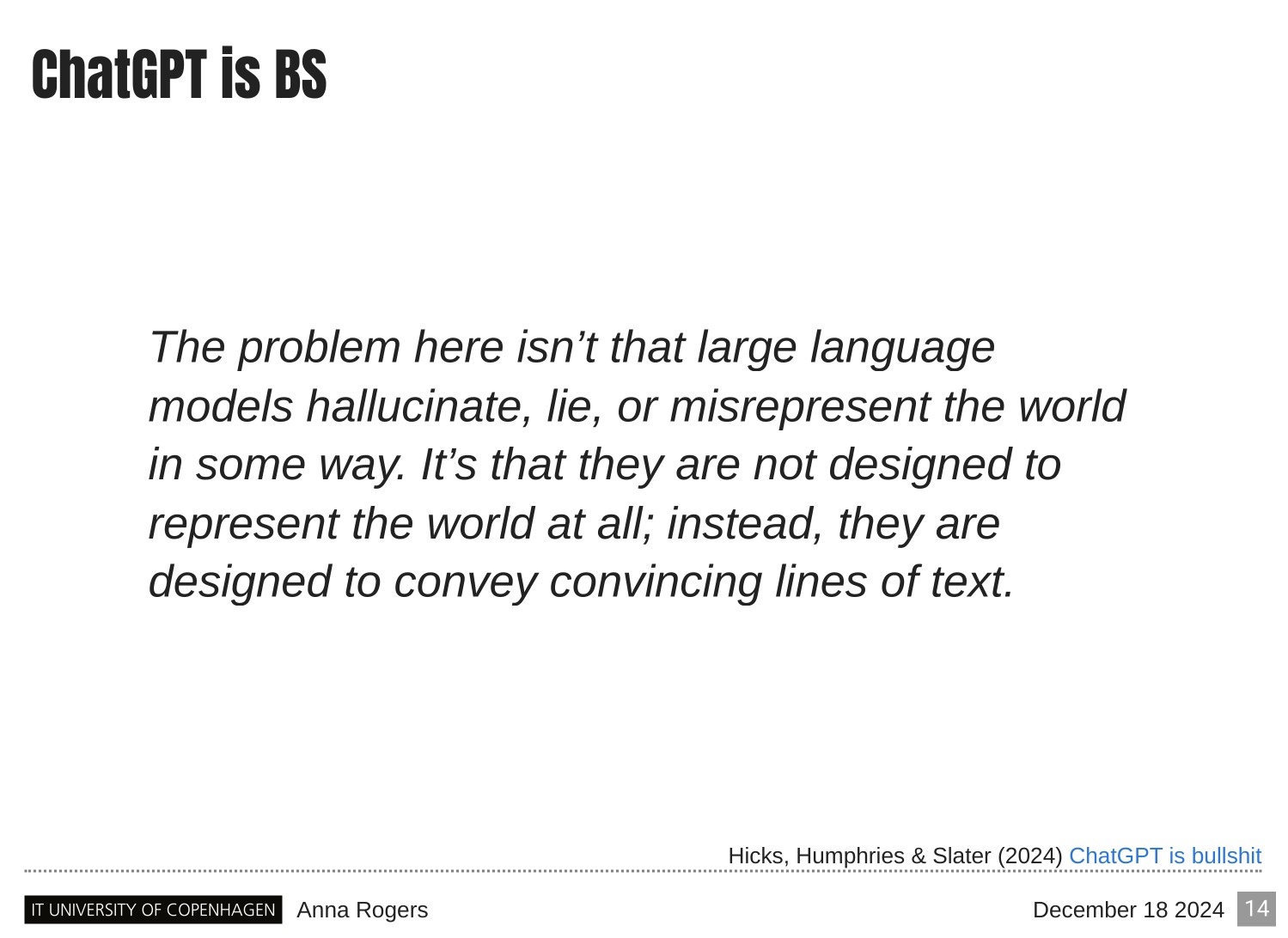 Page 14 of 121 from Large Language Models and Factuality, included in Lucia Domenichelli's HPLT × NLPL Winter School notes.