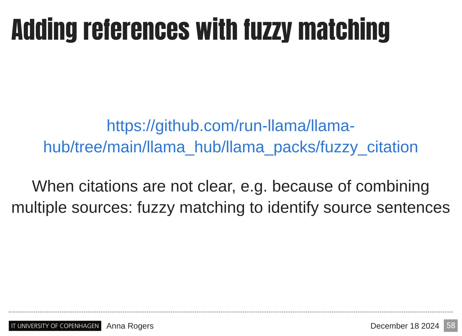 Page 58 of 121 from Large Language Models and Factuality, included in Lucia Domenichelli's HPLT × NLPL Winter School notes.