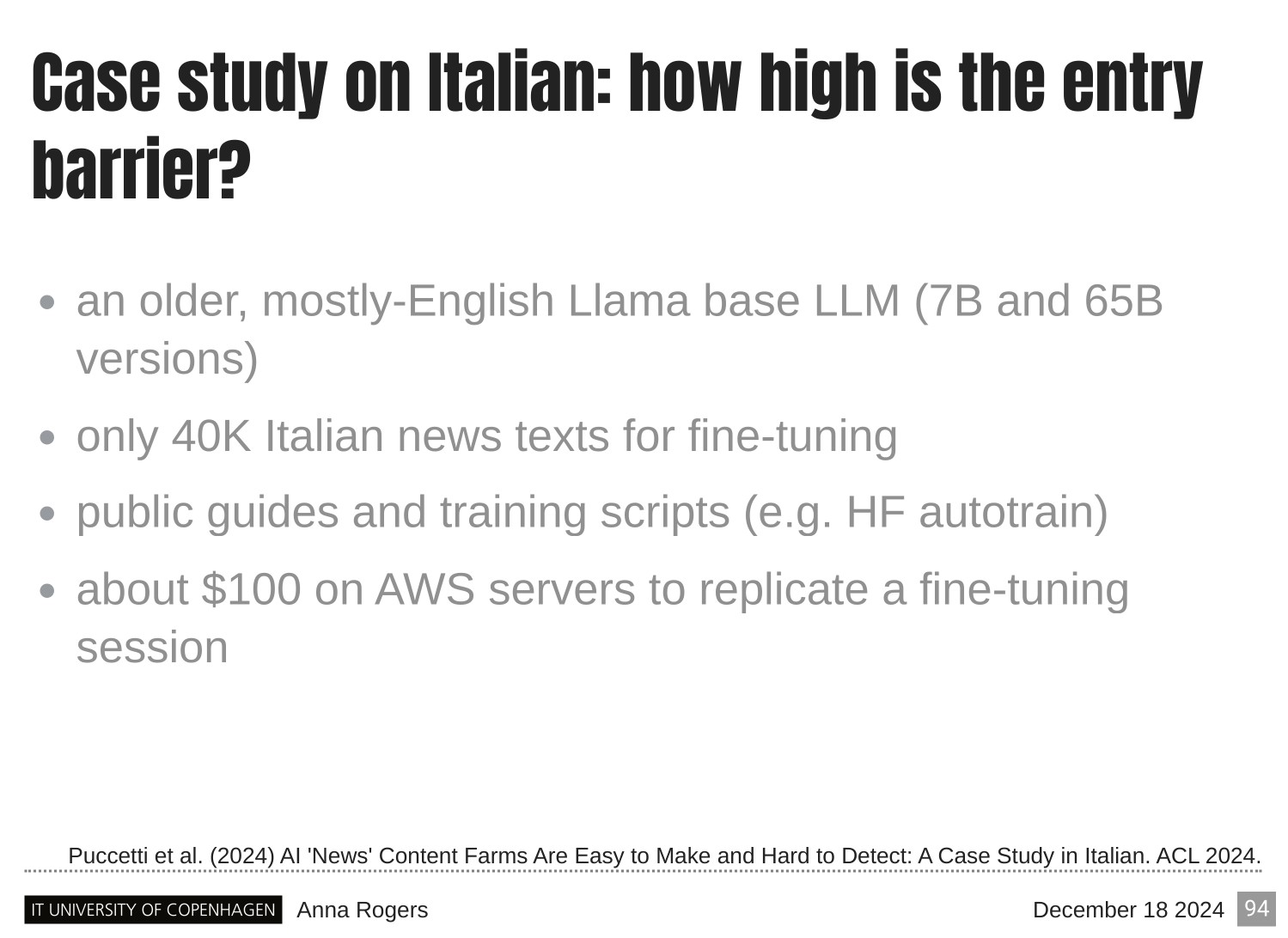 Page 94 of 121 from Large Language Models and Factuality, included in Lucia Domenichelli's HPLT × NLPL Winter School notes.