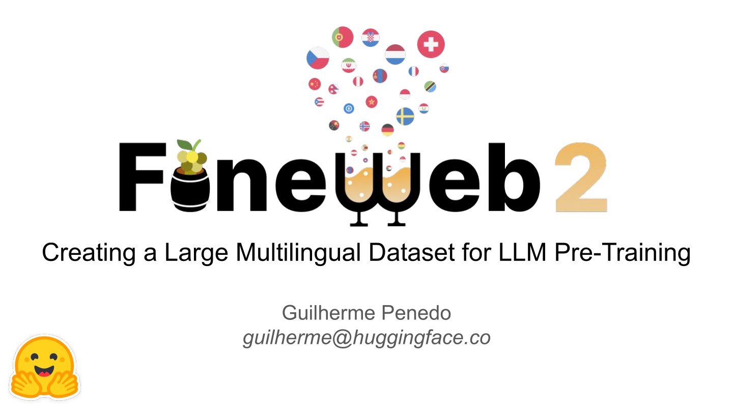 Page 1 of 74 from FineWeb 2 — Multilingual Web Data at Scale, included in Lucia Domenichelli's HPLT × NLPL Winter School notes.