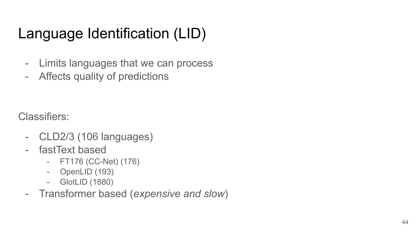 Page 44 of 74 from FineWeb 2 — Multilingual Web Data at Scale, included in Lucia Domenichelli's HPLT × NLPL Winter School notes.