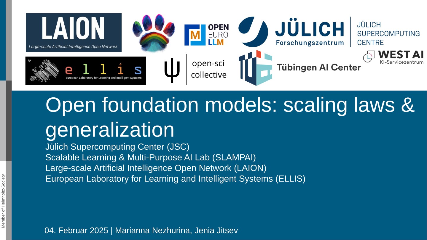 Page 1 of 100 from Open Foundation Models: Scaling Laws & Generalization, included in Lucia Domenichelli's HPLT × NLPL Winter School notes.