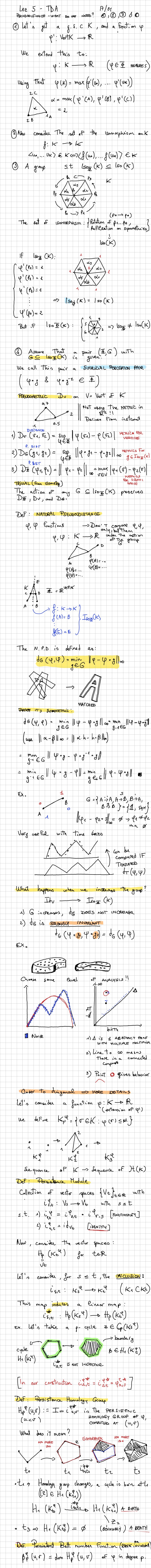 Handwritten Topological Data Analysis notes, lecture sheet 5 of 7.